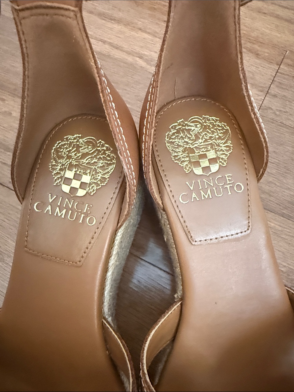 Brunch or Church Go To Wedges Vince Camuto Tan Wedge Sandals with Gold Accents - Picture 7 of 7